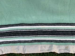 Vintage Green,  Off White,  Black & Gray Wool Blend Blanket Gray Satin Binding 3