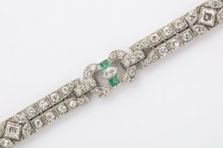 Art Deco Platinum Diamond Emerald Bracelet 2