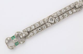 Art Deco Platinum Diamond Emerald Bracelet 3