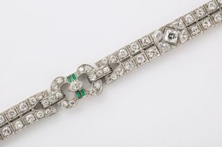 Art Deco Platinum Diamond Emerald Bracelet 4
