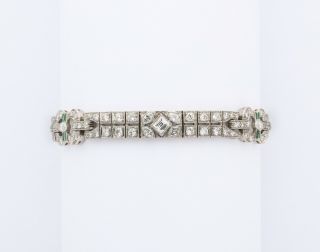 Art Deco Platinum Diamond Emerald Bracelet 6