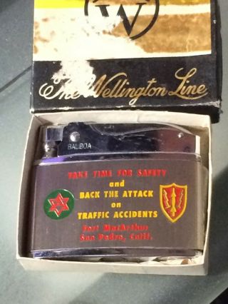 Vintage Wellington Lighter,  Take Time For Safety Fort Macarthur San Pedro,  Cali