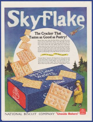 Vintage 1934 Skyflake Wafers Crackers Uneeda Bakers National Biscuit Co Print Ad