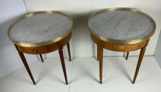 Vintage French Bouillotte Tables Pair Marble Top And Bronze Gallery Top