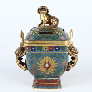 Antique Chinese Gilt Copper Cloisonne Censer Incense Burner