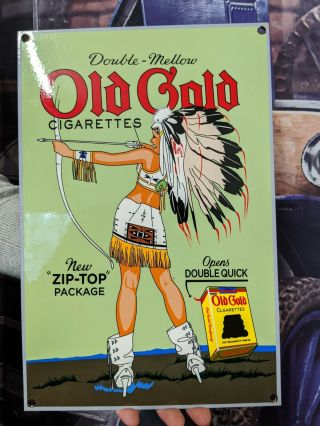 Old Vintage Old Gold Cigarettes Tobacco Porcelain Heavy Metal Sign Gas & Oil