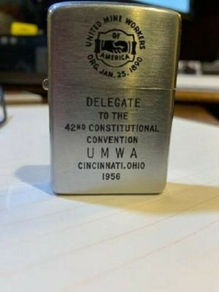 Vintage 1956 Zippo Lighter Umwa United Mine Workers Convention Cincinnati,  Ohio