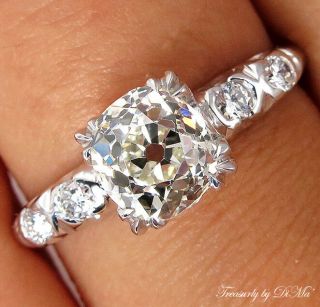 Gia 1.  43ct Antique Vintage Deco Old Mine Cushion Diamond Engagement Wedding Ring