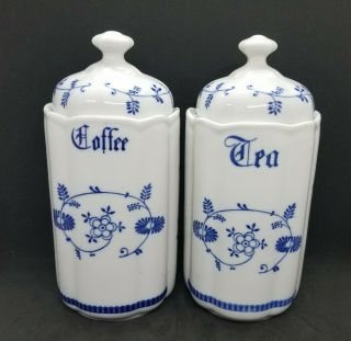 Vintage Alba Julia Blue Onion Porcelain,  Coffee And Tea Canisters Set,  Romania