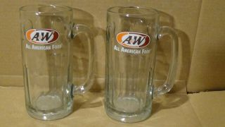 Set Of 2 A&w Root Beer Glass Mugs 7 " Heavy Glass Large Frosty Drink Cup Vintage