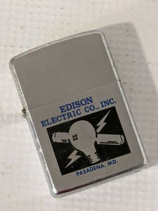 1969 Zippo Lighter Advertising Engraved Edison Electric Co Inc Pasadena Md