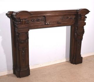 French Antique Louis Xvi Style Fireplace Surround/mantel In Walnut