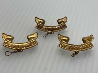 3 Vtg Second Class Boy Scout Bsa Badge Be Prepared Scroll Pin Pat 1911