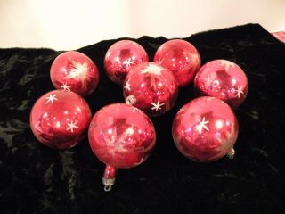 Vintage Christmas Ornaments Poland Bright Red W/ White Stars 8