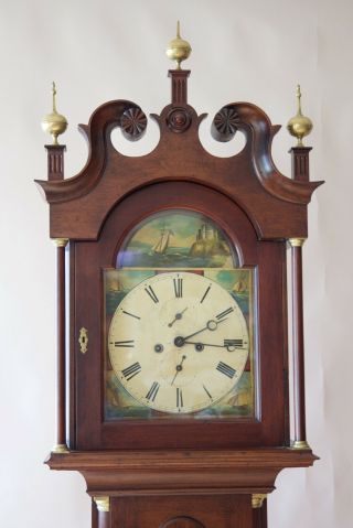Antique Walnut Grandfather Tall - Case Clock With Running 8 - Day Movement