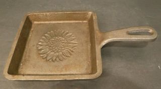 Vintage Cast Iron Small Square Fry Pan Sun / Flower Design 5 " X5 " Bread Size Pan