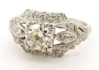 Antique Platinum 1.  08ct Diamond Wedding Engagement Ring Size 5