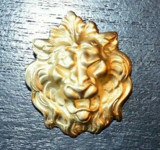 Vintage Lion Head Scarf Brooch Pin Gold Tone Metal