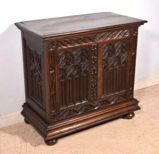 Antique French Gothic Revival Side/end Table/cabinet/stand In Oak