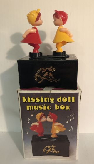 Vintage Boy & Girl Kissing Music Box With Box