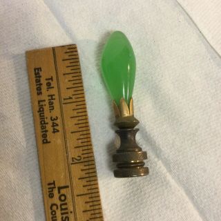 Vintage Green Jadeite Jade Glass & Brass Lamp Finial 2 1/2 " Long