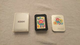 Zippo Lighter Camel Cigarettes 1996 Flower Power W/ Metal Tin Vintage