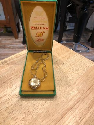 Vintage Waltham Self Winding Gold Tone Watch Necklace Star Of Paris 17 Jewels