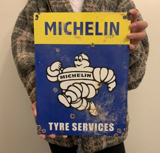 Vintage Michelin Tyre Porcelain Sign Gas Oil Pump Plate Bibendum Tire Service
