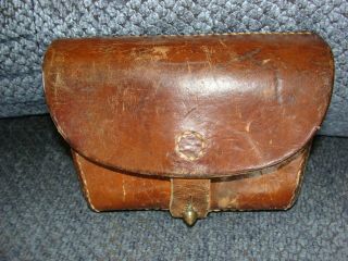 Antique Vtg Leather Ammo Cartridge Pouch Holder Military Hunting Brass Inners