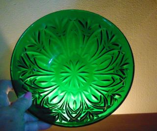 Vintage Dark Emerald Green Glass Serving Bowl – Depression Glass 8 “ X 2.  75 “ 1