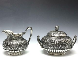 Antique Tiffany & Co.  Repousse Sterling Silver Coffee & Tea Set w/ Water Kettle 5