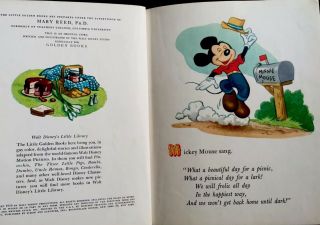 DISNEY ' S MICKEY MOUSE ' S PICNIC Vintage Childrens Little Golden Book 1st Ed 3