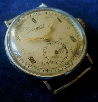 Vintage 1930s Union S.  A.  Soleure 15 Jewels Swiss Watch Running Wristwatch