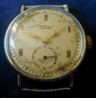 Vintage 1930s UNION S.  A.  SOLEURE 15 Jewels Swiss Watch Running Wristwatch 3