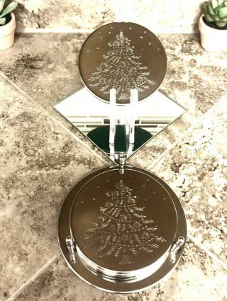 Vtg Christmas Silver Plated Coaster Set Of 4,  Stand Maurice Duchin