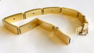 Antique Art Nouveau 14k Yellow Gold Link Bracelet With 5 Diamonds 4
