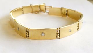 Antique Art Nouveau 14k Yellow Gold Link Bracelet With 5 Diamonds 5