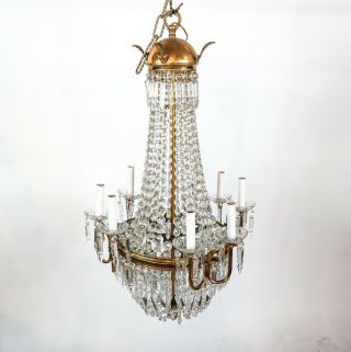 Antique Vintage French Empire Victorian Beaded Basket Crystal Chandelier Classic