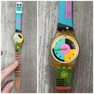 Rare Vintage 80s Swatch Watch Neon Colorblock Memphis Design
