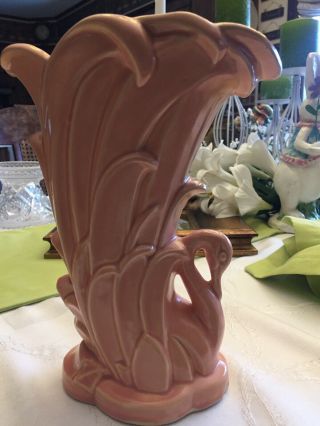 Mccoy Art Pottery Swan Vase Pink 9 " Tall Vintage Mid Century
