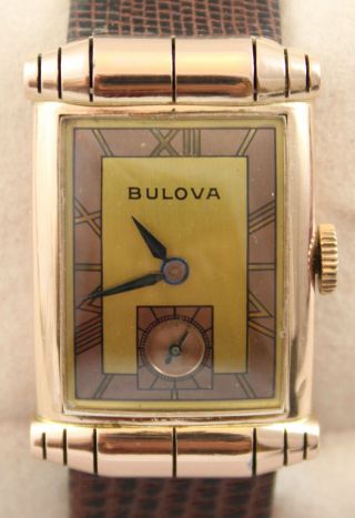 Bulova Engineer 1940 Watch.  14k Gf.  8ae Cal 21 Jewels.  Liz Strap & Crystal.