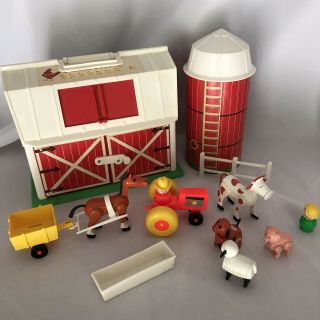 Vintage Fisher Price Farm Little People Barn & Silo Tractor Animals