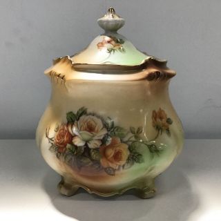 Vintage Ceramic Lidded Jar With A Floral Decoration.  Made In Japan 404