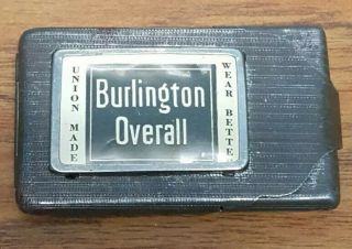 Burlington Overall Antique Advertising Match Safe Rare Overalls Ad