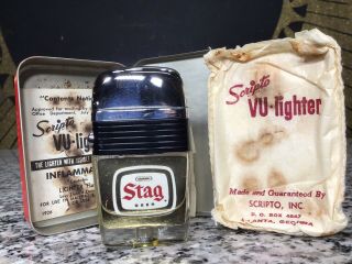Vintage Scripto Stag Black Label Beer Black Band Vu Lighter & Box