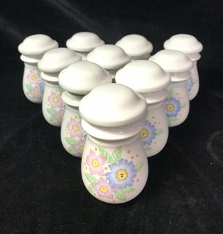Vintage Sjl Ceramic Spice Jars,  Set Of 10 Colorful Floral Pattern No Labels
