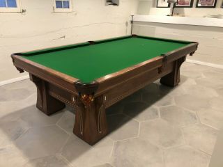 For Jeffrey: Brunswick Arcade 9 Ft Antique Pool Table,  Cue Rack 2