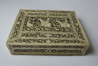 Antique Napoleonic Prisoner Of War Carved Bovine Bone Sewing Box Gifts