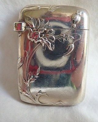 C1900 Fine Antique French Art Nouveau Silver Vesta Case Poppy