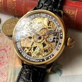 Antique Omega Freemenson Mens Luxury Wristwatch 14k Gold Engraving Swiss Made